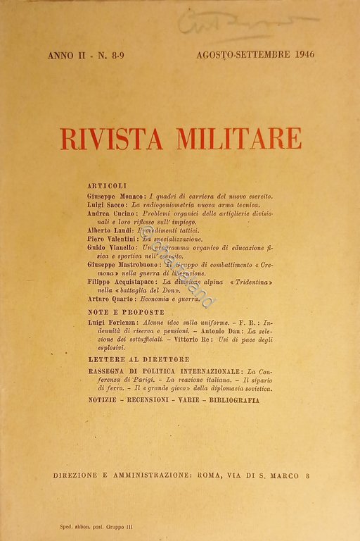Rivista Militare - Anno II - N. 8-9 Agosto-Settembre 1946