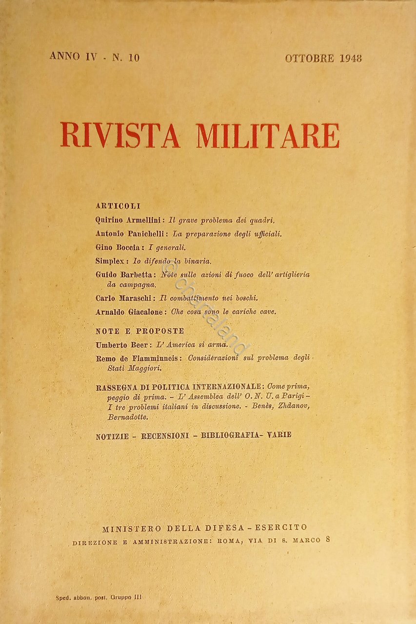 Rivista Militare - Anno IV - N. 10 Ottobre 1948