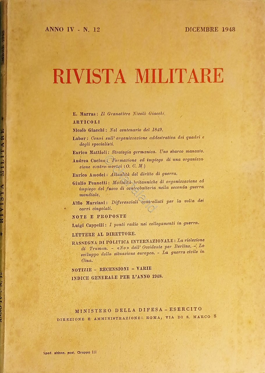 Rivista Militare - Anno IV - N. 12 Dicembre 1948
