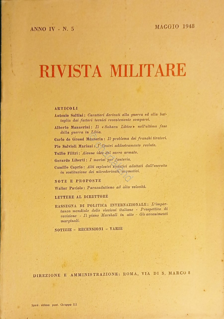Rivista Militare - Anno IV - N. 5 Maggio 1948