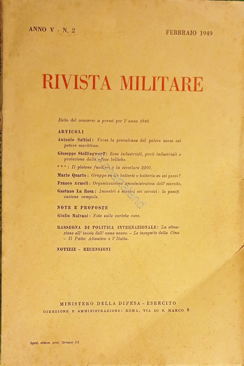 Rivista Militare - Anno V - N. 2 Febbraio 1949