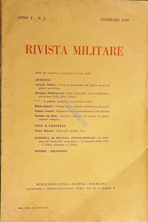 Rivista Militare - Anno V - N. 2 Febbraio 1949