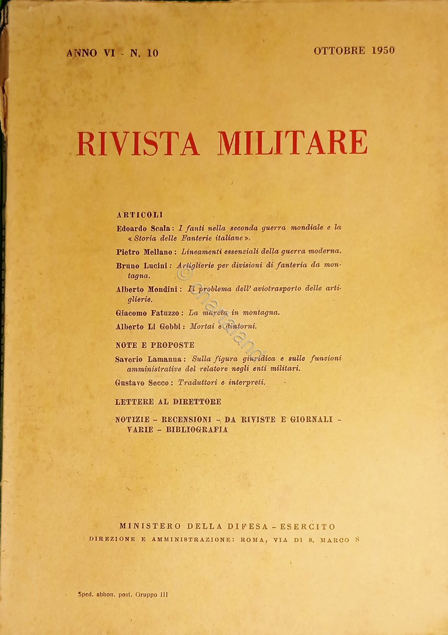 Rivista Militare - Anno VI - N. 10 Ottobre 1950