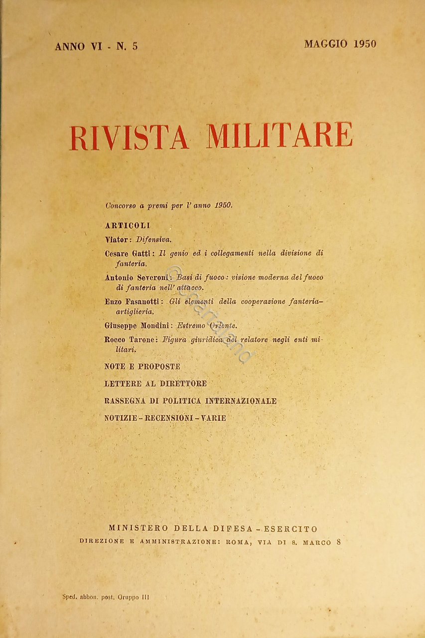 Rivista Militare - Anno VI - N. 5 Maggio 1950