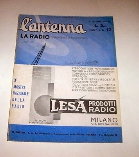 Rivista Radiotecnica - L'Antenna - n° 17 del 1938