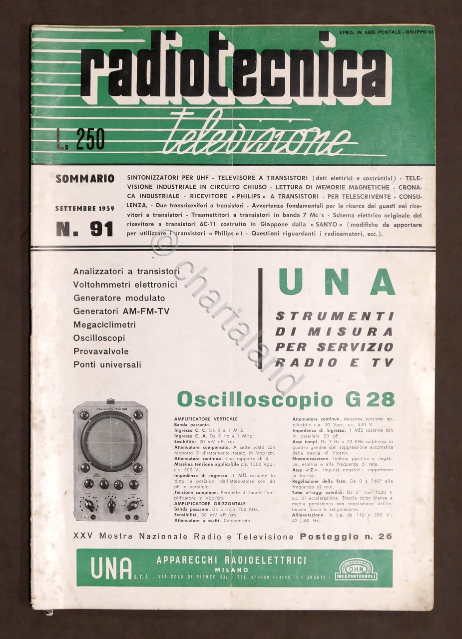 Rivista Radiotecnica Televisione N. 91 - Settembre 1959