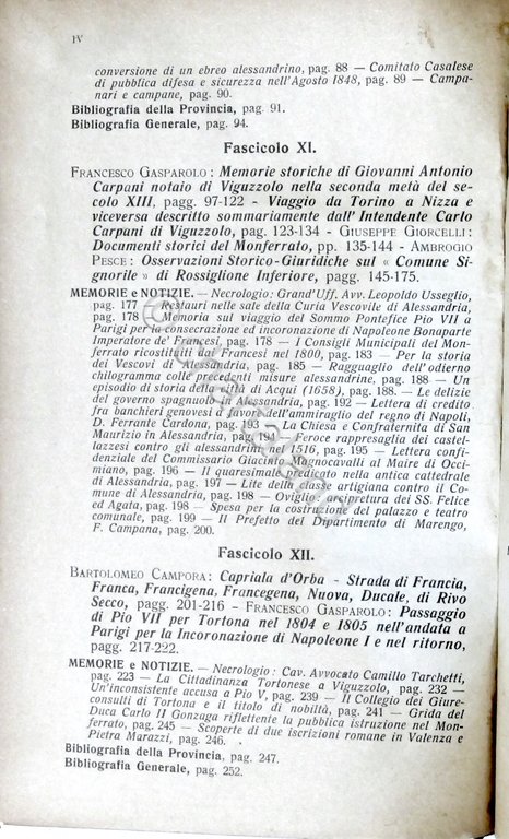 Rivista Storia Arte Archeologia prov. di Alessandria Anno XXVIII completo …