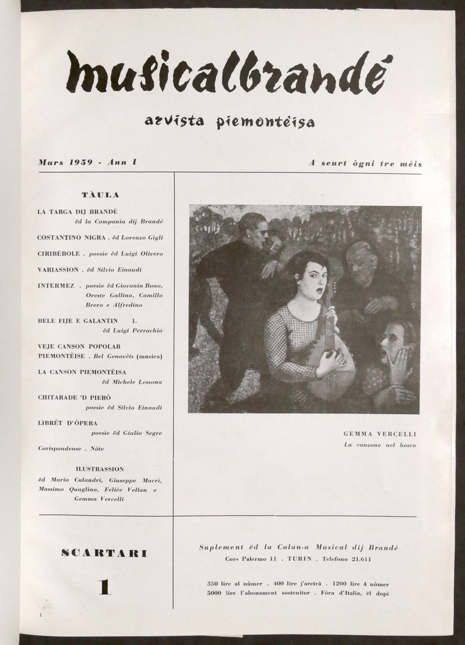 Rivista trimestrale - Musicalbrandè - Arvista Piemonteisa - Raccolta 1959 …