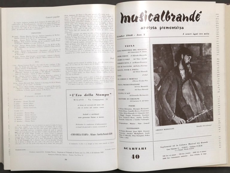 Rivista trimestrale - Musicalbrandè - Arvista Piemonteisa - Raccolta 1959 …