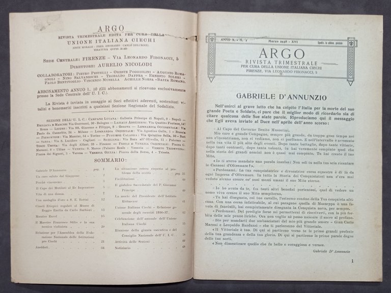 Rivista Trimestrale Rassegna Unione Italiana Ciechi - Argo N. 1 …