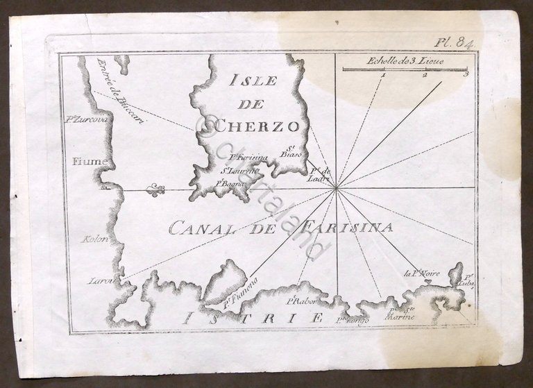 Roux - Istrie - Isle de Cherzo - Stampa Portolano Istria - Isola di Cherso 1779