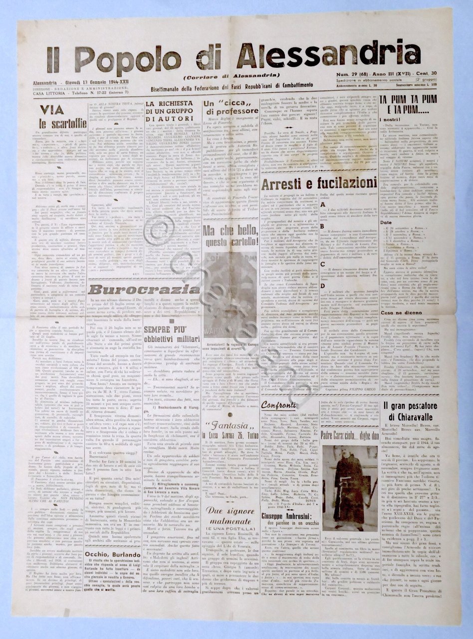 RSI Federazione Fasci - Il Popolo di Alessandria N. 29 …