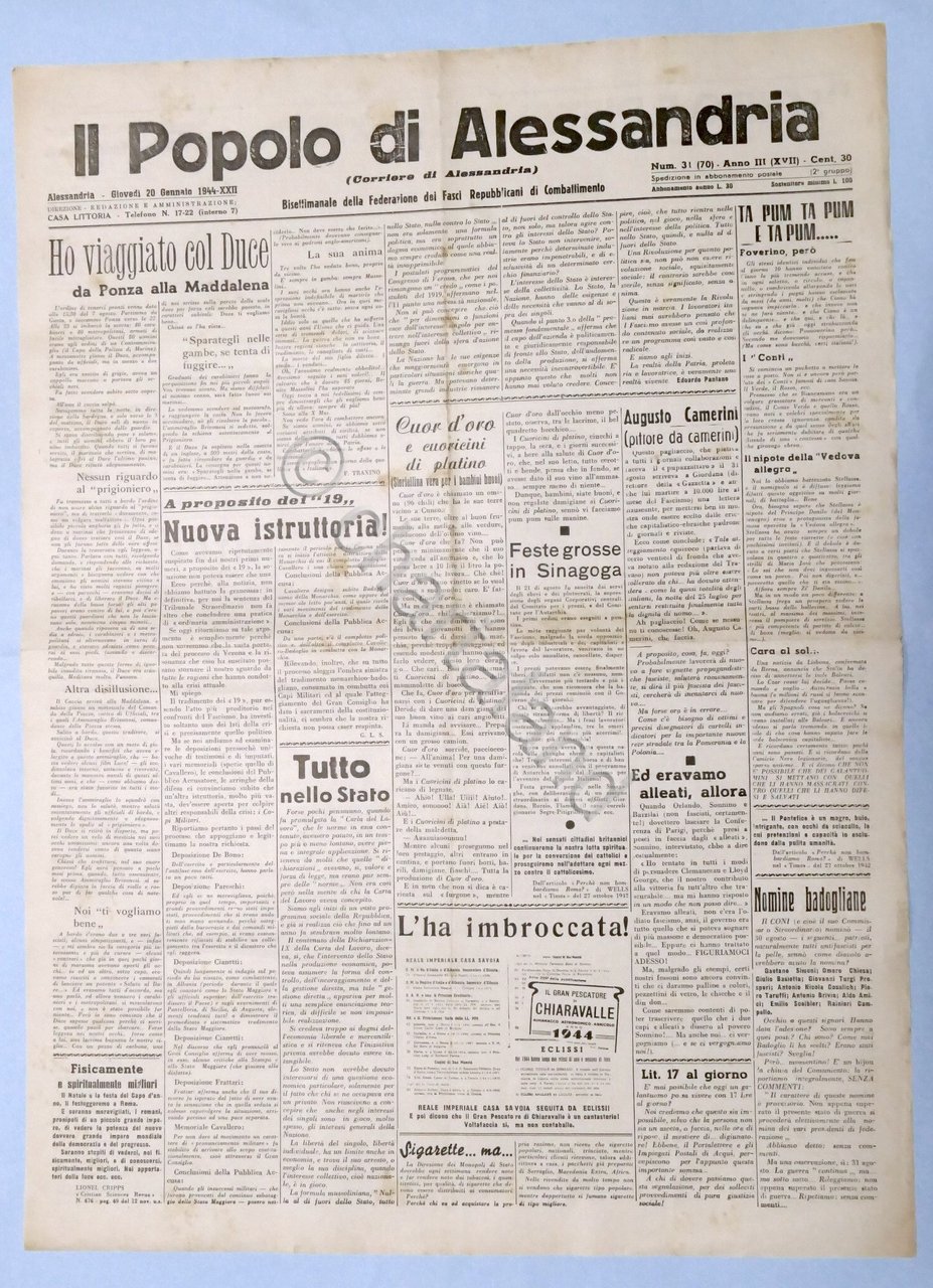 RSI Federazione Fasci - Il Popolo di Alessandria N. 31 …
