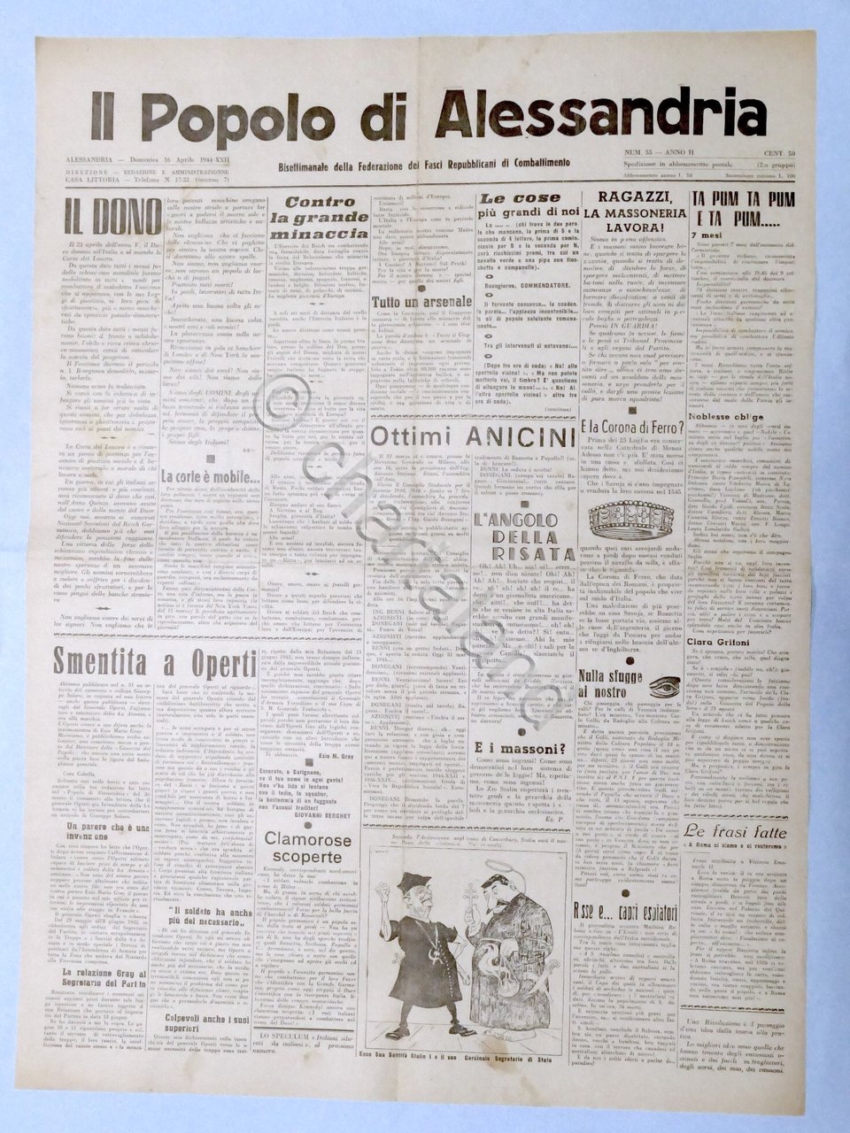 RSI Federazione Fasci - Il Popolo di Alessandria N. 55 …