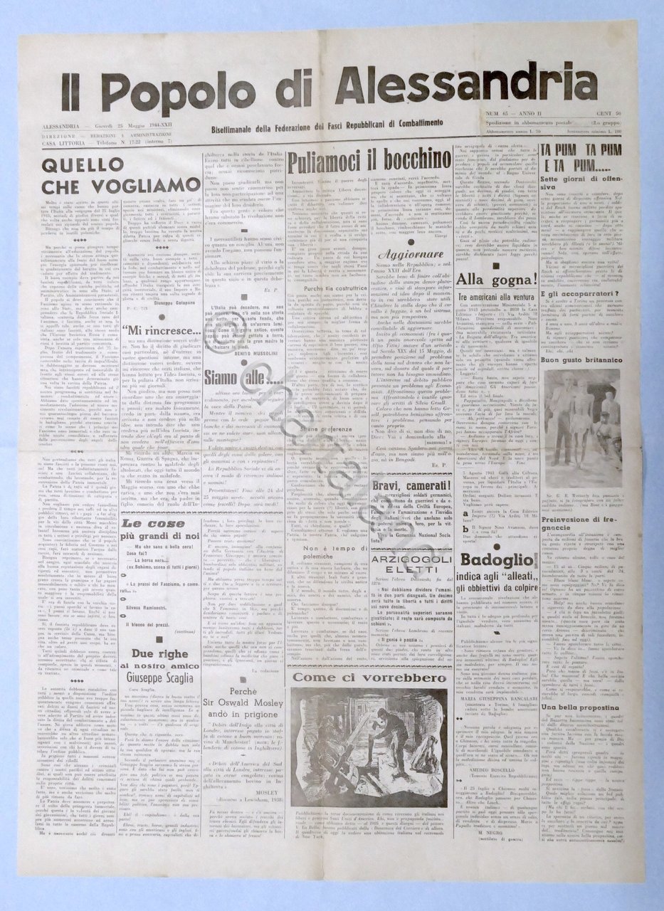 RSI Federazione Fasci - Il Popolo di Alessandria N. 65 …
