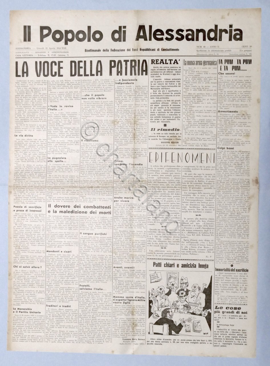 RSI Federazione Fasci - Il Popolo di Alessandria N. 80 …