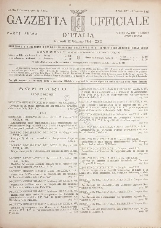 RSI Gazzetta Ufficiale d'Italia N. 145 - 1944