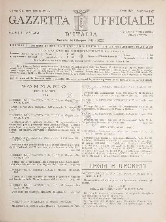 RSI Gazzetta Ufficiale d'Italia N. 147 - 1944