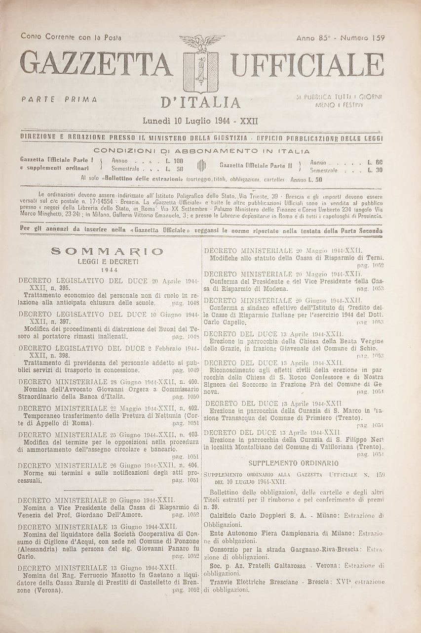 RSI Gazzetta Ufficiale d'Italia N. 159 - 1944