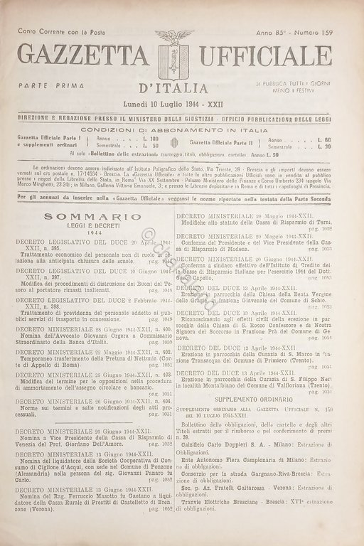 RSI Gazzetta Ufficiale d'Italia N. 159 - 1944