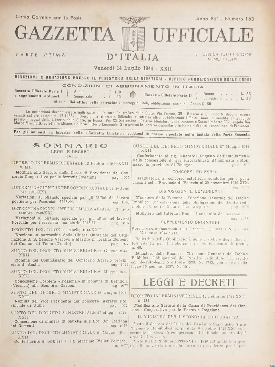 RSI Gazzetta Ufficiale d'Italia N. 163 - 1944