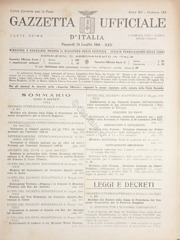 RSI Gazzetta Ufficiale d'Italia N. 163 - 1944