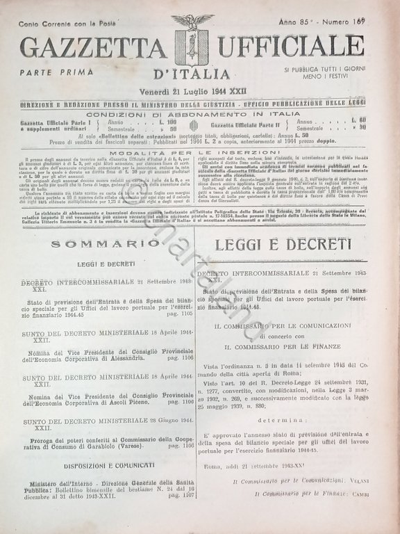RSI Gazzetta Ufficiale d'Italia N. 169 - 1944