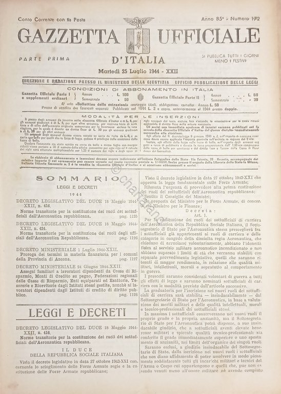 RSI Gazzetta Ufficiale d'Italia N. 172 - 1944