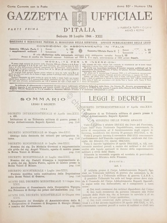 RSI Gazzetta Ufficiale d'Italia N. 176 - 1944