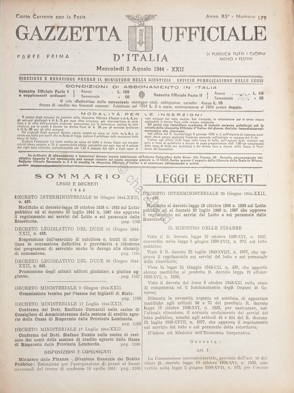 RSI Gazzetta Ufficiale d'Italia N. 179 - 1944