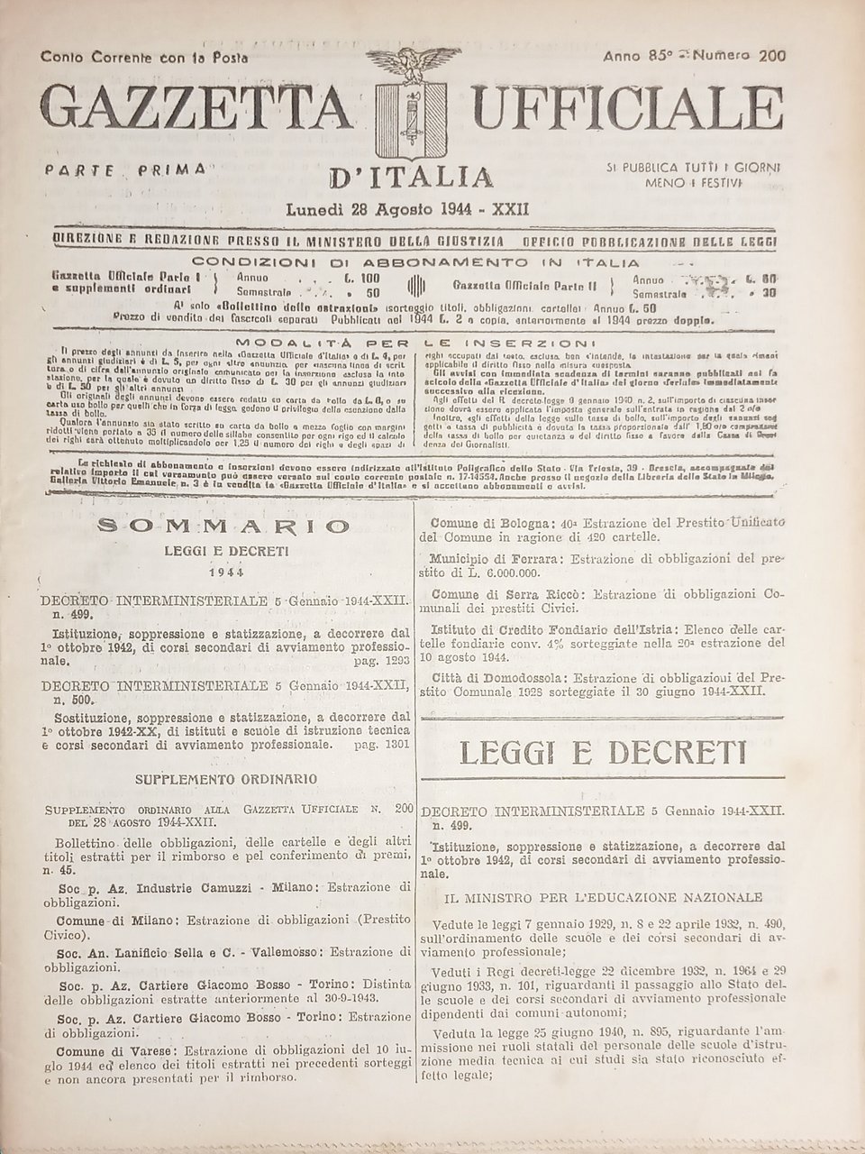 RSI Gazzetta Ufficiale d'Italia N. 200 - 1944