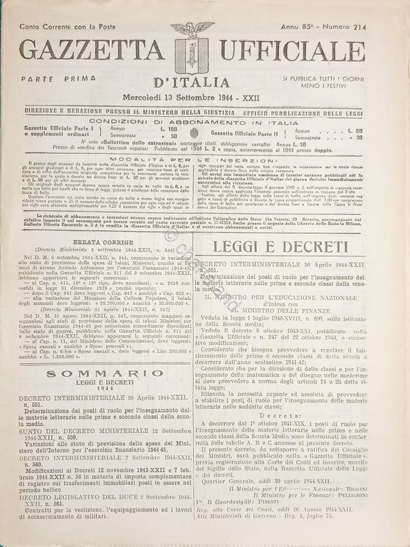 RSI Gazzetta Ufficiale d'Italia N. 214 - 1944