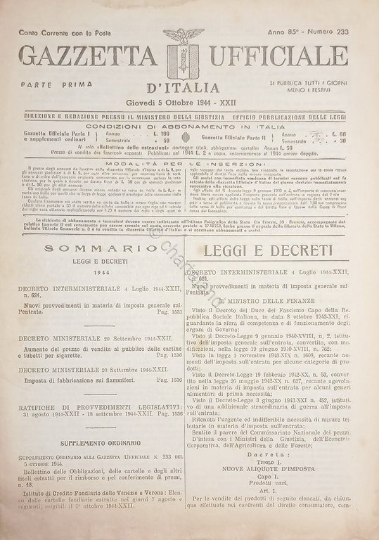 RSI Gazzetta Ufficiale d'Italia N. 233 - 1944
