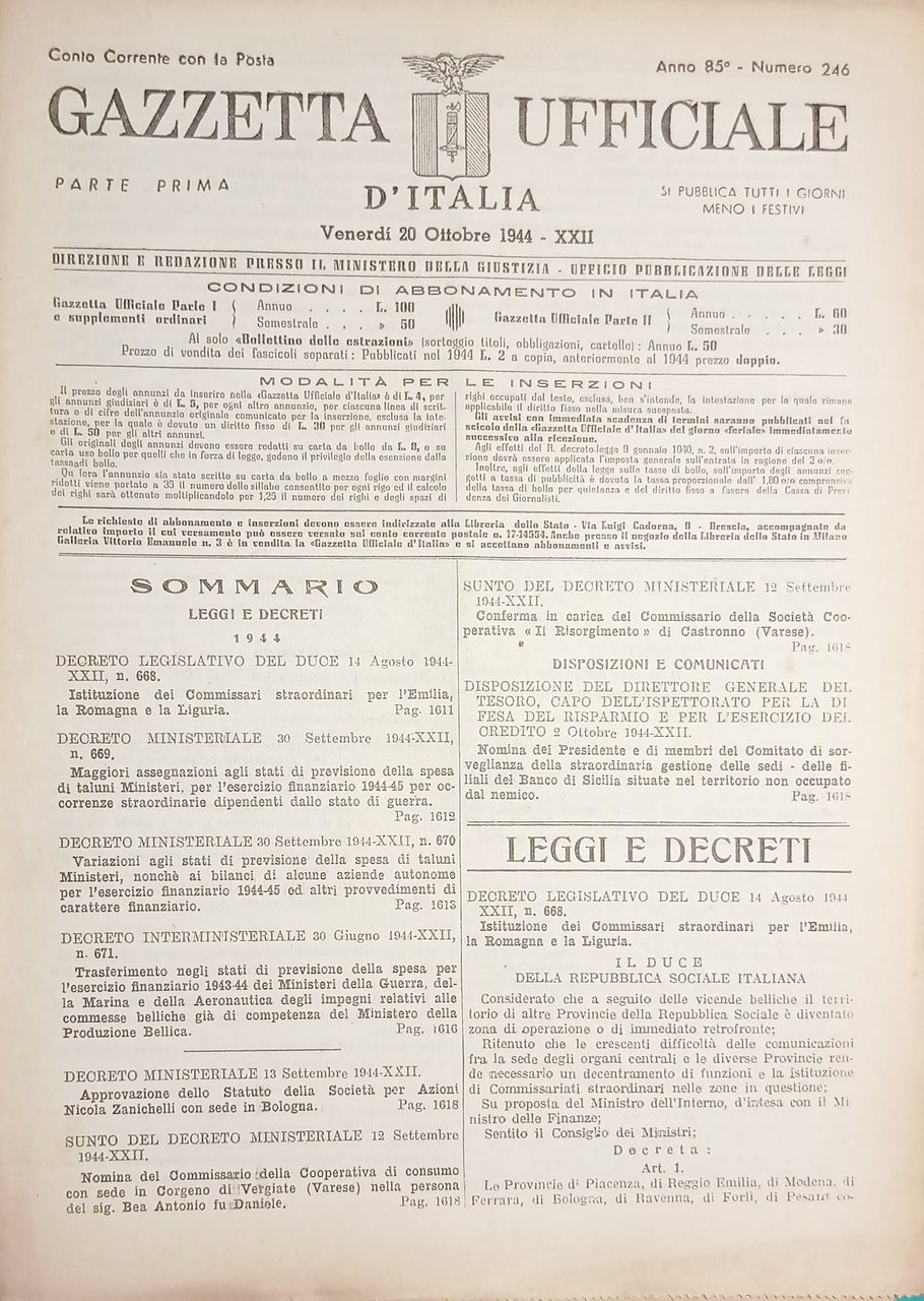 RSI Gazzetta Ufficiale d'Italia N. 246 - 1944