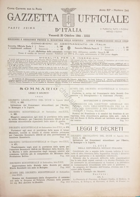 RSI Gazzetta Ufficiale d'Italia N. 246 - 1944