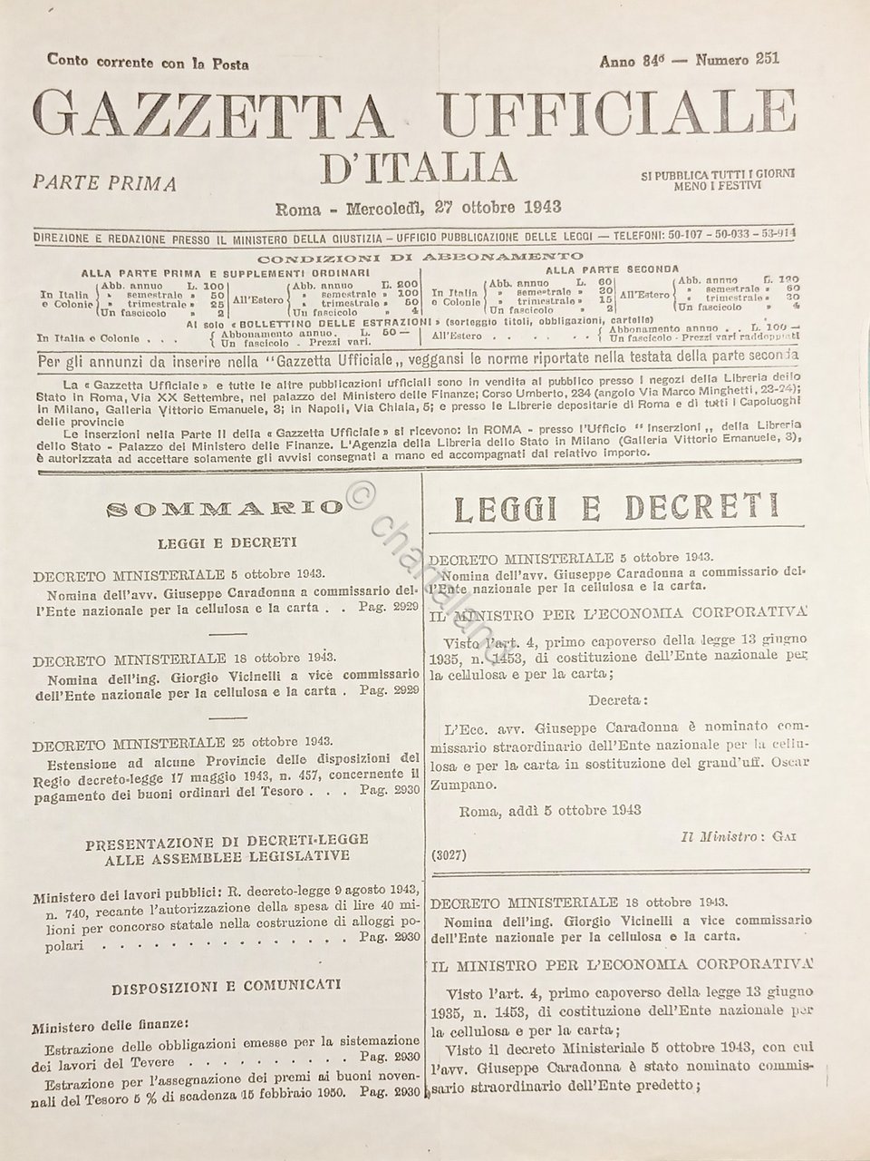 RSI Gazzetta Ufficiale d'Italia N. 251 - 1943