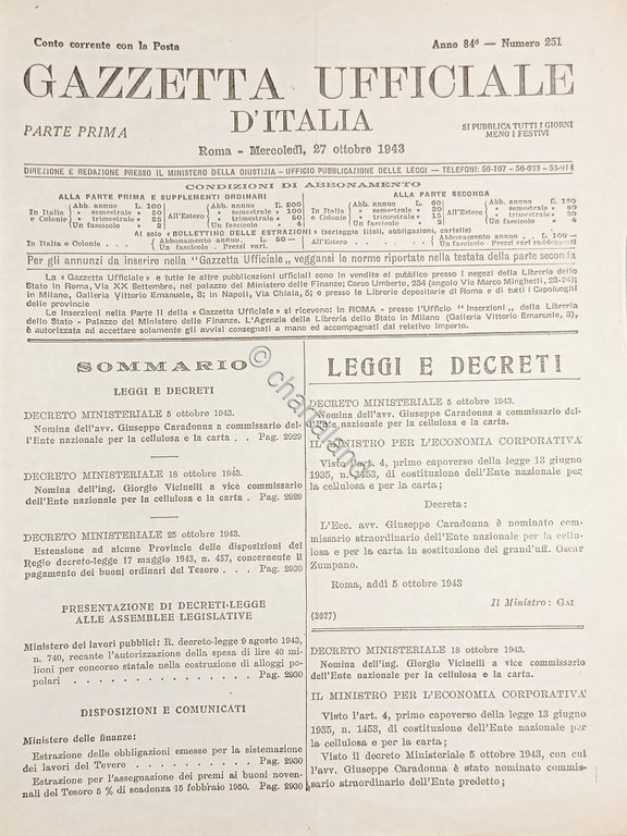 RSI Gazzetta Ufficiale d'Italia N. 251 - 1943