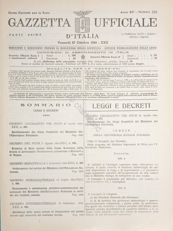 RSI Gazzetta Ufficiale d'Italia N. 252 - 1944