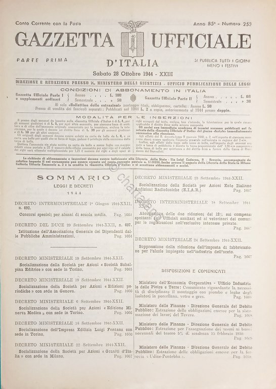 RSI Gazzetta Ufficiale d'Italia N. 253 - 1944