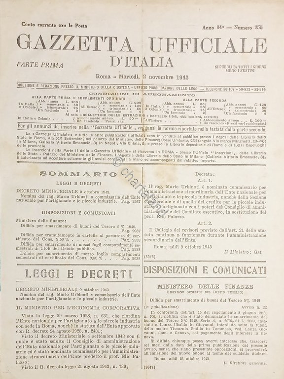 RSI Gazzetta Ufficiale d'Italia N. 255 - 1943