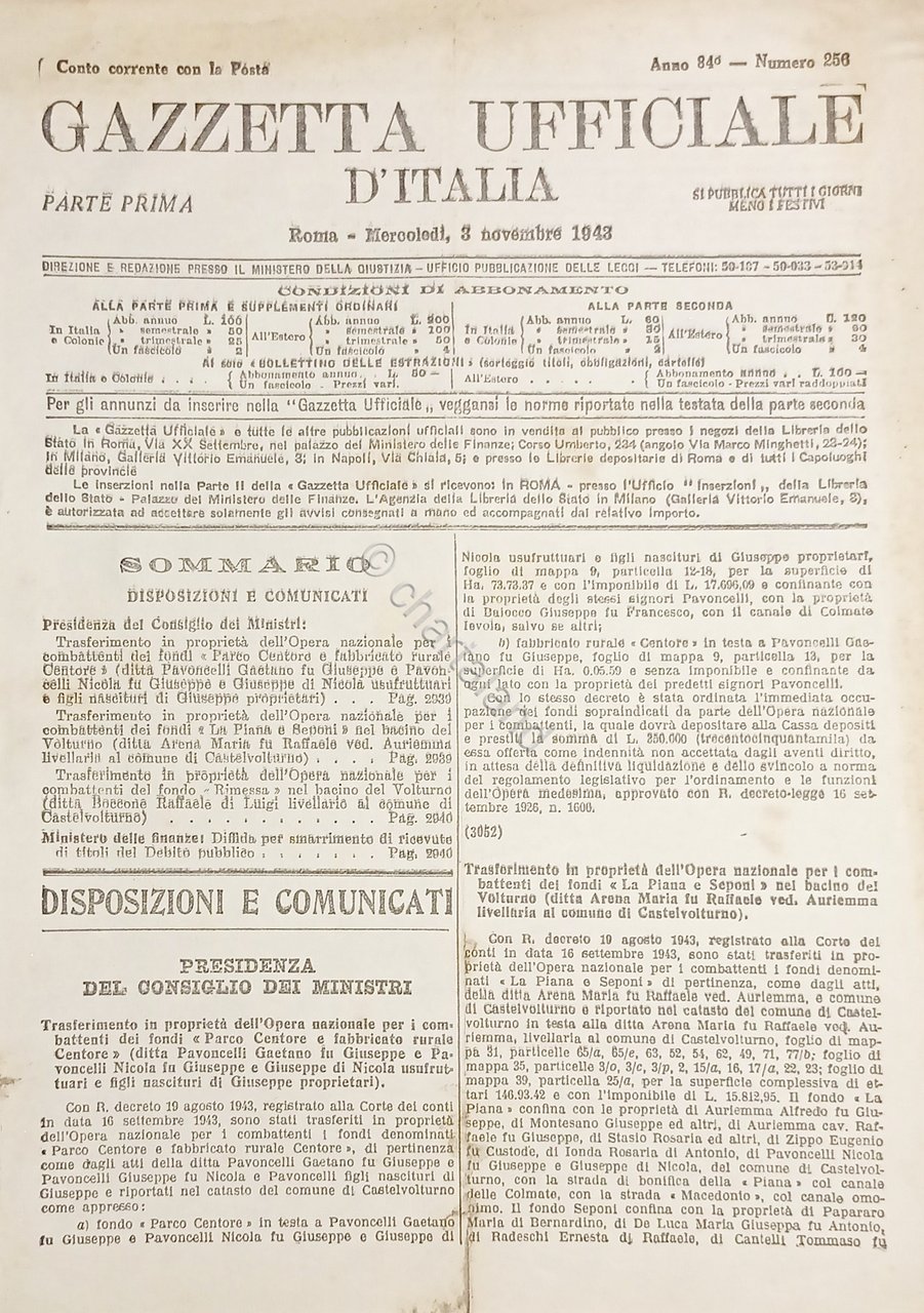 RSI Gazzetta Ufficiale d'Italia N. 256 - 1943