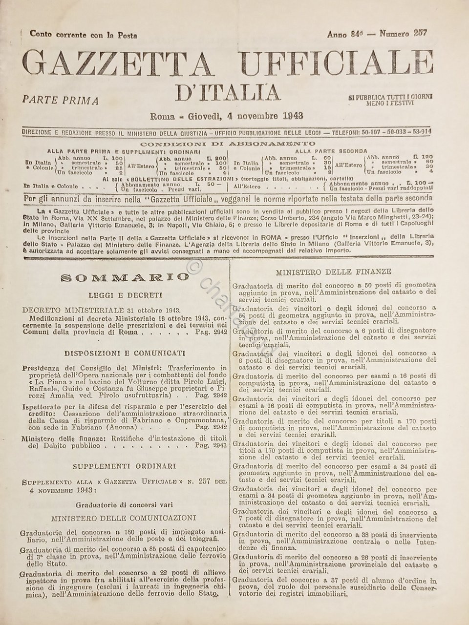 RSI Gazzetta Ufficiale d'Italia N. 257 - 1943