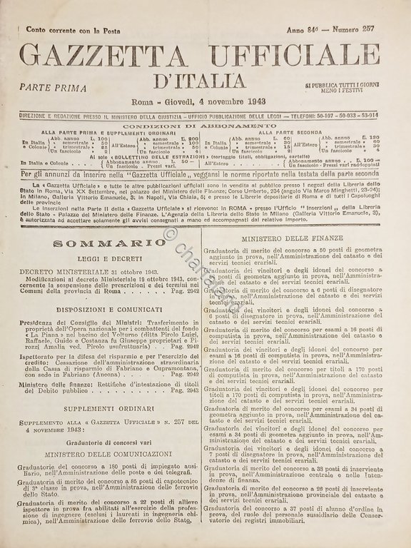 RSI Gazzetta Ufficiale d'Italia N. 257 - 1943