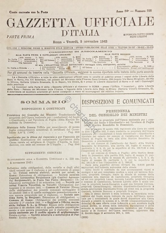 RSI Gazzetta Ufficiale d'Italia N. 258 - 1943