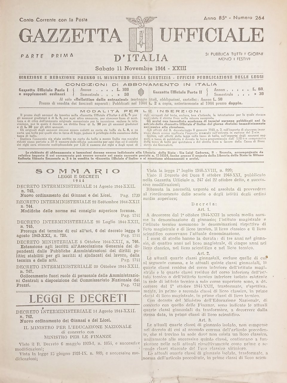 RSI Gazzetta Ufficiale d'Italia N. 264 - 1944