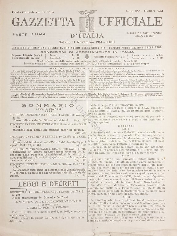 RSI Gazzetta Ufficiale d'Italia N. 264 - 1944