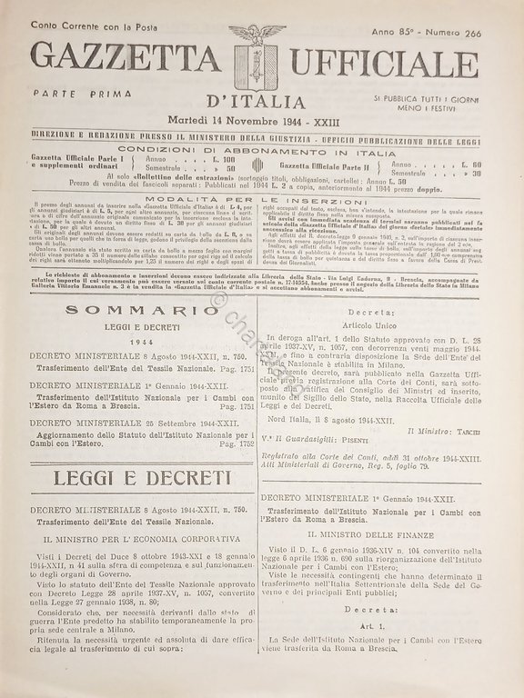 RSI Gazzetta Ufficiale d'Italia N. 266 - 1944