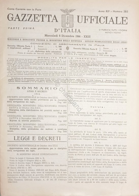 RSI Gazzetta Ufficiale d'Italia N. 285 - 1944
