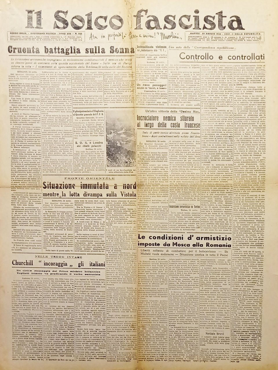 RSI Reggio Emilia - Il Solco Fascista N. 204 - …