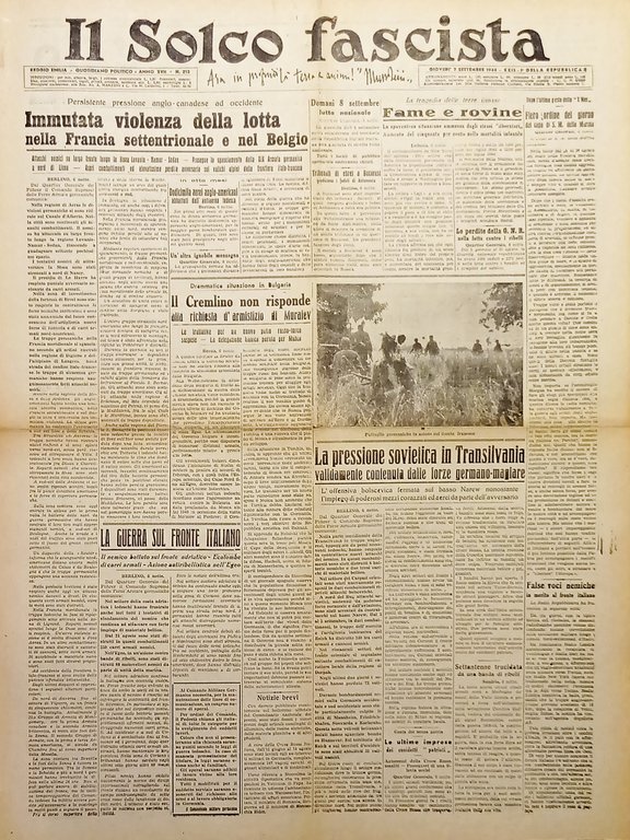 RSI Reggio Emilia - Il Solco Fascista N. 212 - Violenza Lotta Francia - 1944